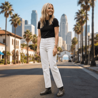 High Waisted Straight Leg White Jeans - Diva Melody