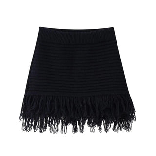Hollow Knit Tassel Skirt Set - Diva Melody