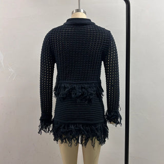 Hollow Knit Tassel Skirt Set - Diva Melody