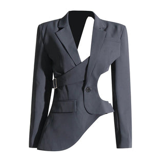 Hollow Out Backless Spliced Button Irregular Blazer - Diva Melody