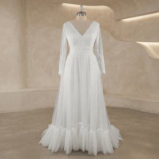 Illusion Backless Pearls Bridal Gown - Diva Melody