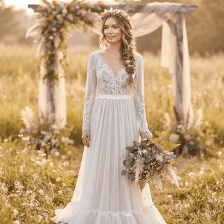 Illusion Backless Pearls Bridal Gown - Diva Melody