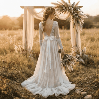 Illusion Backless Pearls Bridal Gown - Diva Melody