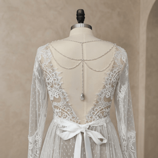 Illusion Backless Pearls Bridal Gown - Diva Melody