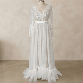 Illusion Backless Pearls Bridal Gown - Diva Melody