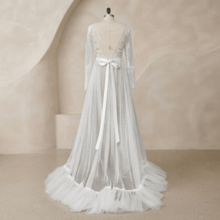 Illusion Backless Pearls Bridal Gown - Diva Melody