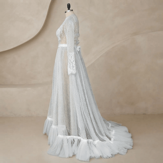 Illusion Backless Pearls Bridal Gown - Diva Melody