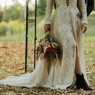 Illusion Boho Lace Wedding Gown - Diva Melody