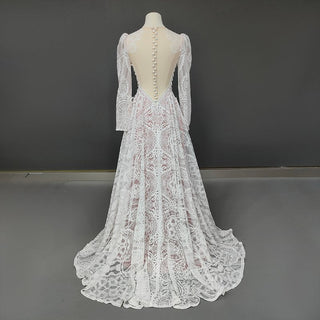 Illusion Boho Lace Wedding Gown - Diva Melody