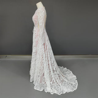 Illusion Boho Lace Wedding Gown - Diva Melody