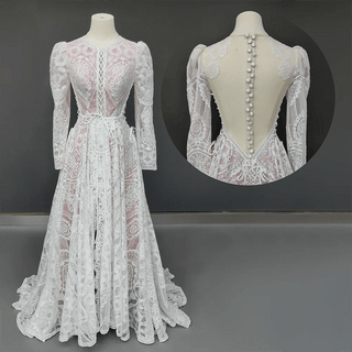 Illusion Boho Lace Wedding Gown - Diva Melody