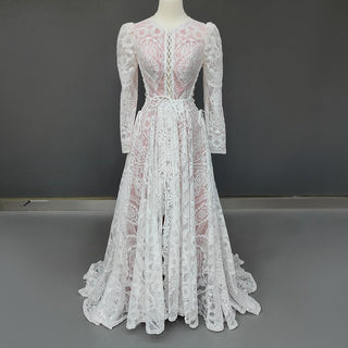 Illusion Boho Lace Wedding Gown - Diva Melody