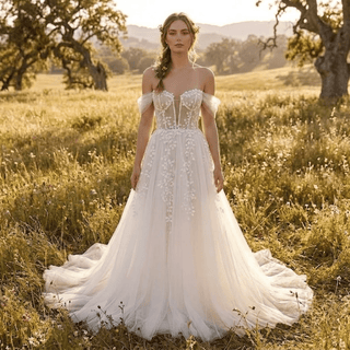 Illusion Lace Beach Bridal Gown - Diva Melody