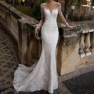 Illusion Neck Lace Mermaid Gown - Diva Melody