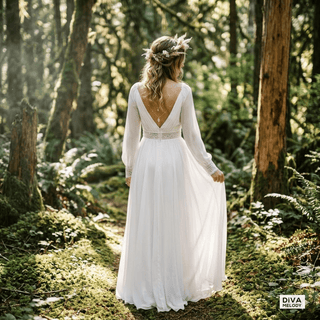 Illusion V - Neck Chiffon Wedding Gown - Diva Melody