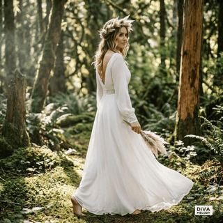 Illusion V - Neck Chiffon Wedding Gown - Diva Melody