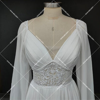 Illusion V - Neck Chiffon Wedding Gown - Diva Melody