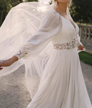 Illusion V - Neck Chiffon Wedding Gown - Diva Melody