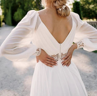 Illusion V - Neck Chiffon Wedding Gown - Diva Melody