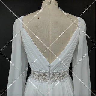 Illusion V - Neck Chiffon Wedding Gown - Diva Melody