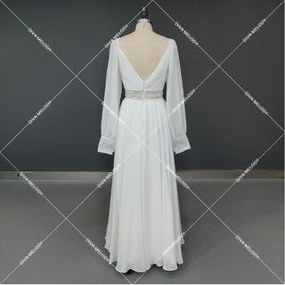 Illusion V - Neck Chiffon Wedding Gown - Diva Melody