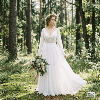Illusion V - Neck Chiffon Wedding Gown - Diva Melody