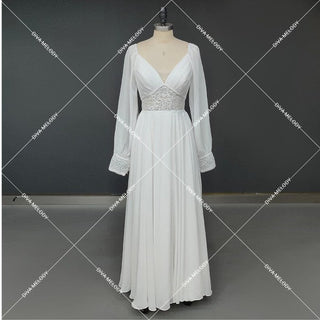 Illusion V - Neck Chiffon Wedding Gown - Diva Melody