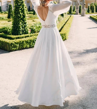 Illusion V - Neck Chiffon Wedding Gown - Diva Melody