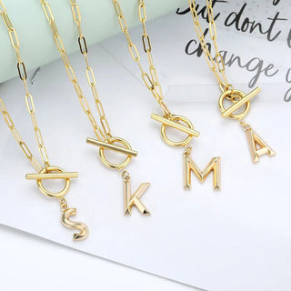 Initial Letter Stainless Steel Chain Thick OT Buckle Necklace Birthday Jewelry Gift - Diva Melody