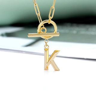 Initial Letter Stainless Steel Chain Thick OT Buckle Necklace Birthday Jewelry Gift - Diva Melody