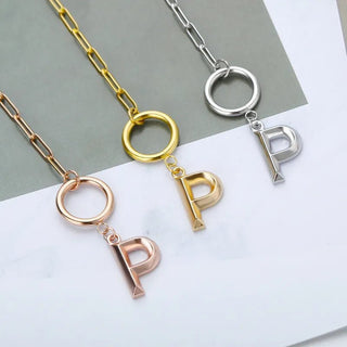 Initial Letter Stainless Steel Chain Thick OT Buckle Necklace Birthday Jewelry Gift - Diva Melody