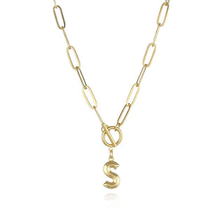 Initial Letter Stainless Steel Chain Thick OT Buckle Necklace Birthday Jewelry Gift - Diva Melody