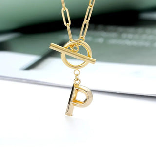 Initial Letter Stainless Steel Chain Thick OT Buckle Necklace Birthday Jewelry Gift - Diva Melody