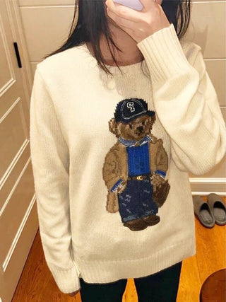 Jacquard Bear Knit Pullover Sweater - Diva Melody