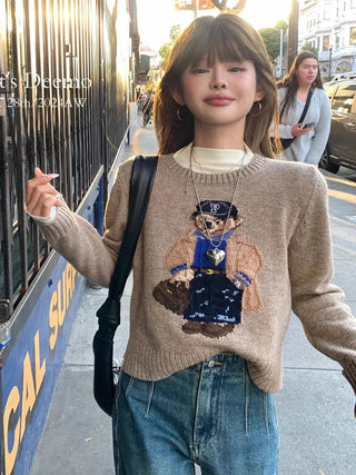 Jacquard Bear Knit Pullover Sweater - Diva Melody