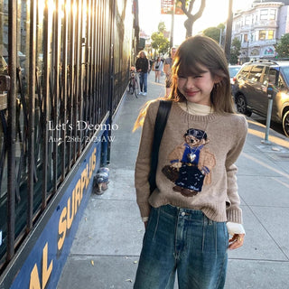 Jacquard Bear Knit Pullover Sweater - Diva Melody