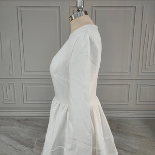 Knee - Length Satin Wedding Dress with Half Sleeves and Pockets - Diva Melody