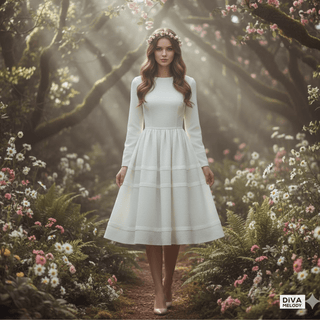 Knee - Length Wedding Dress with Pockets - Diva Melody