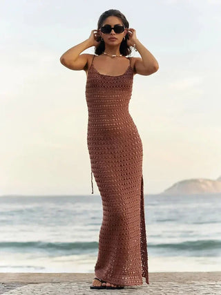 Knit Cut Out Spaghetti Strap Beach Cover - Up - Diva Melody