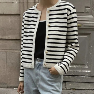 Knit Striped Sweater Jacket and Slim Shorts - Diva Melody