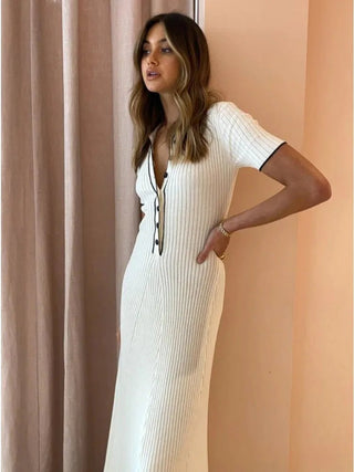 Knitted Rib Slim High Waist Casual Long Dress - Diva Melody