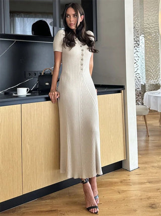 Knitted Rib Slim High Waist Casual Long Dress - Diva Melody