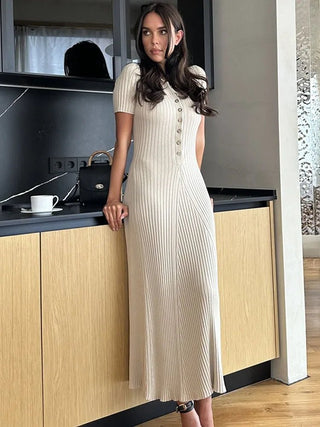 Knitted Rib Slim High Waist Casual Long Dress - Diva Melody