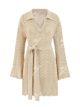 Knitted V - Neck Beach Mini Dress - Diva Melody