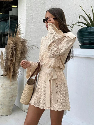 Knitted V - Neck Beach Mini Dress - Diva Melody