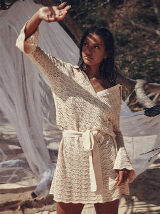 Knitted V - Neck Beach Mini Dress - Diva Melody