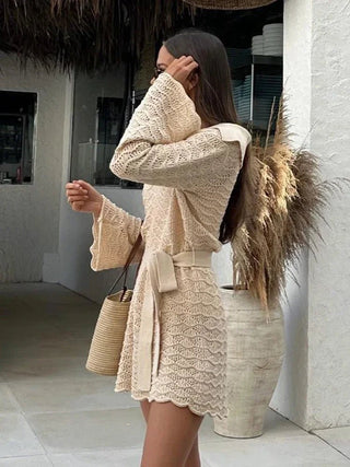 Knitted V - Neck Beach Mini Dress - Diva Melody