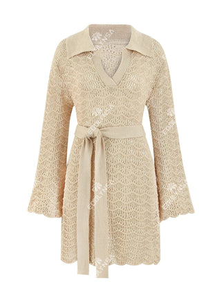 Knitted V - Neck Beach Mini Dress - Diva Melody