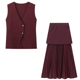 Knitted Vest & Patchwork Skirt Set - Diva Melody