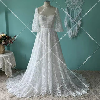 Lace A Line Boho Wedding Dress - Diva Melody